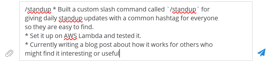 Screenshot of composing a custom slash command